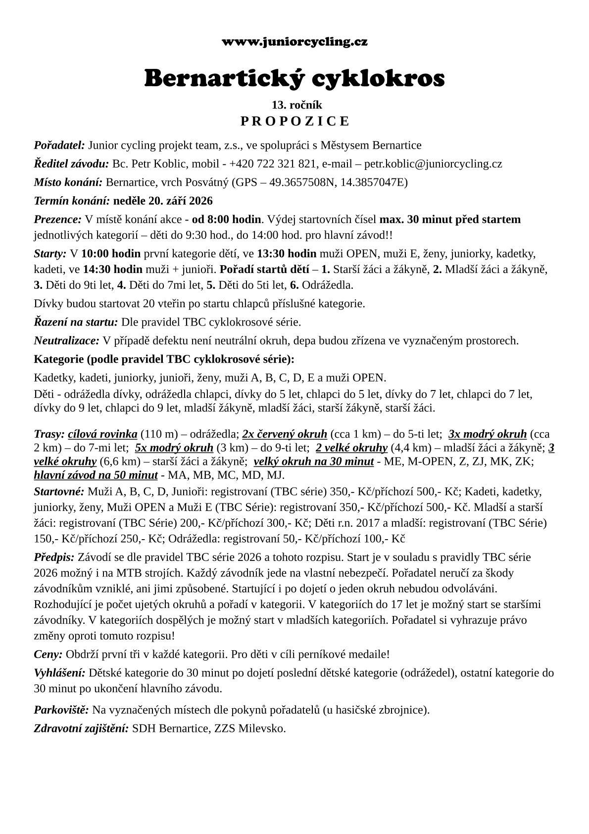 Pozvánka na 13. ročník bernartického cyklokrosu