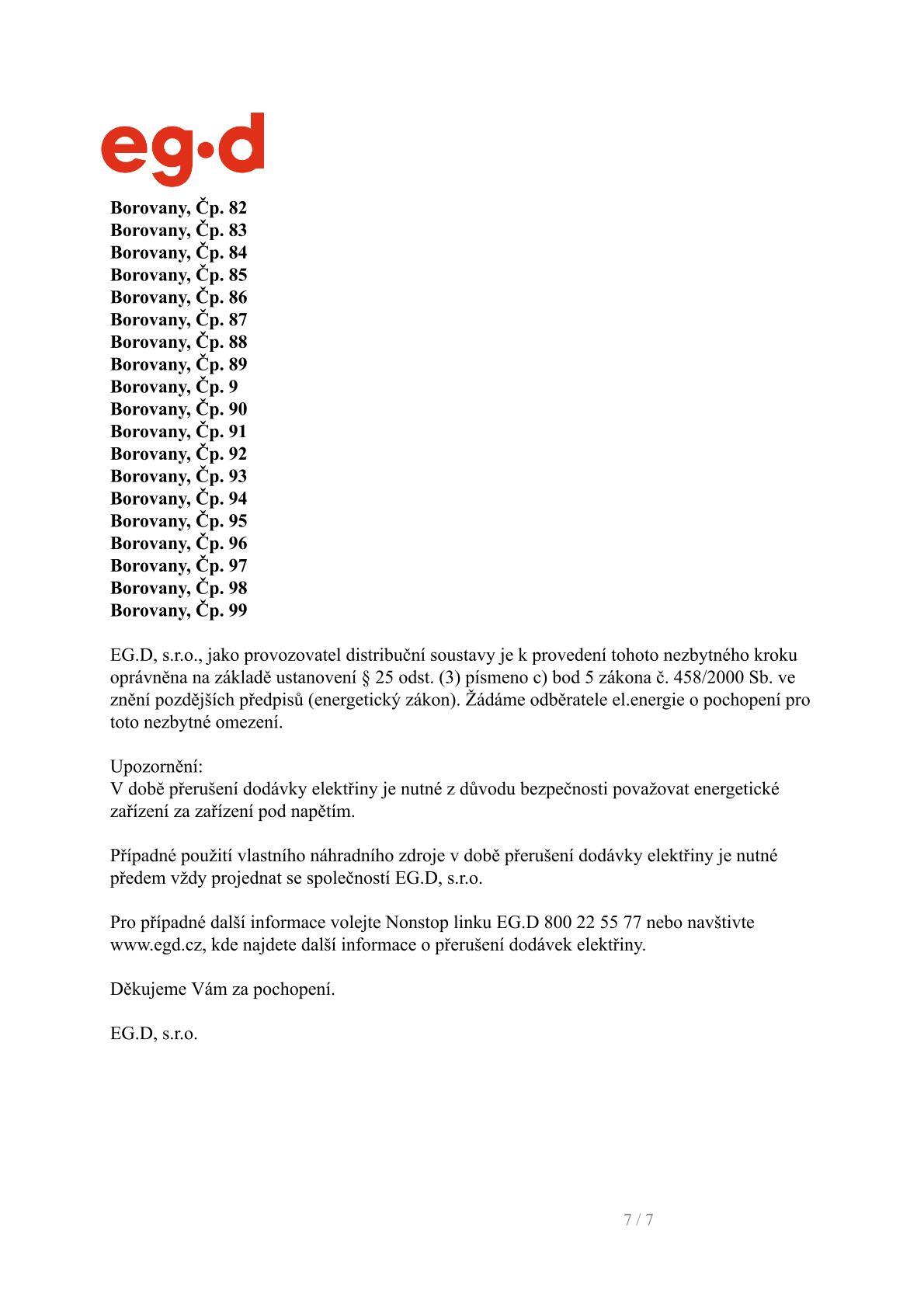 Oznámení o přerušení dodávky elektrické energie