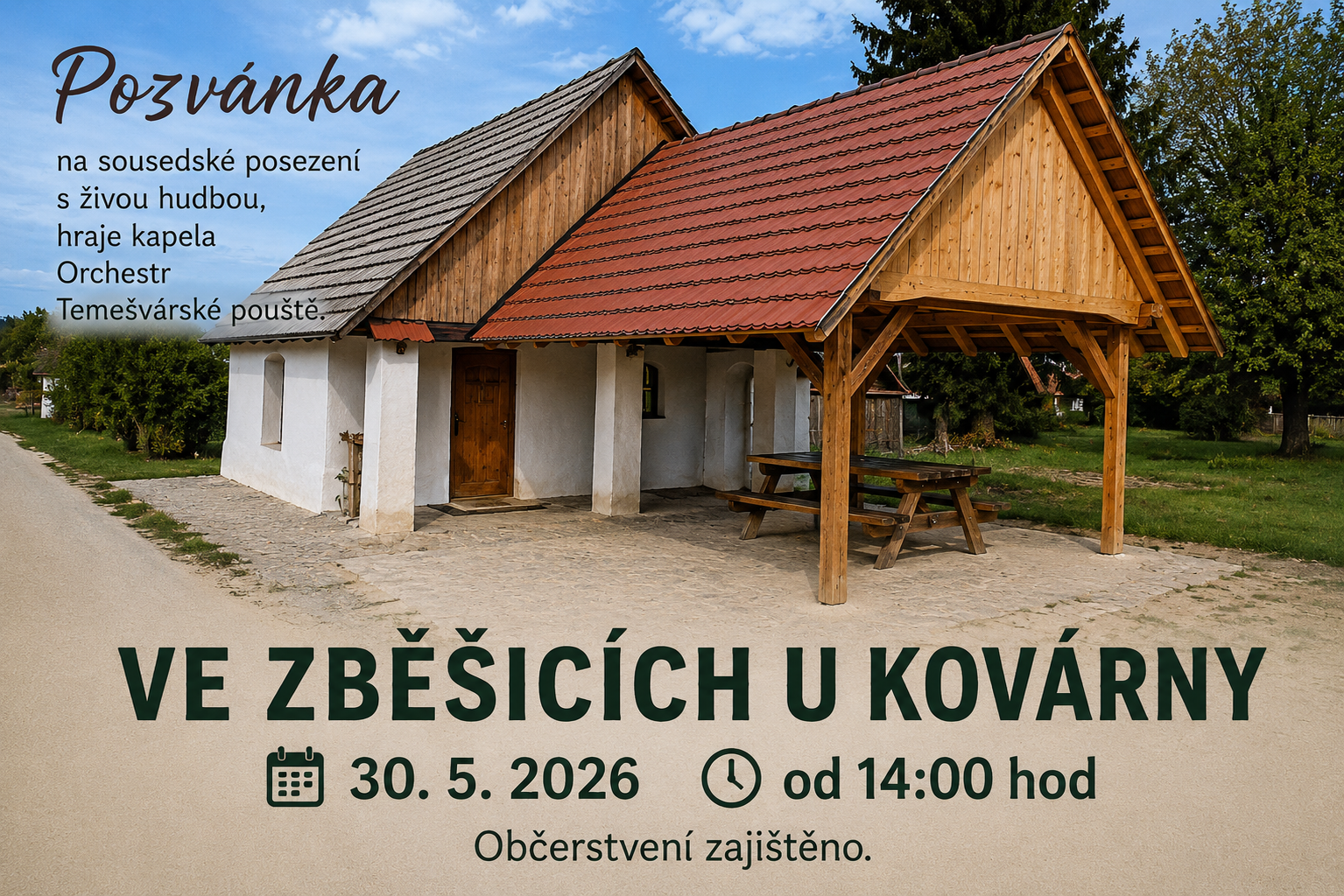 Pozvánka na sousedské posezení ve Zběšicích