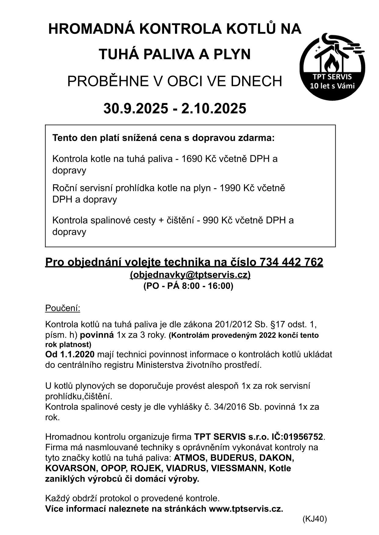 Nabídka hromadné kontroly kotlů na tuhá paliva a plyn