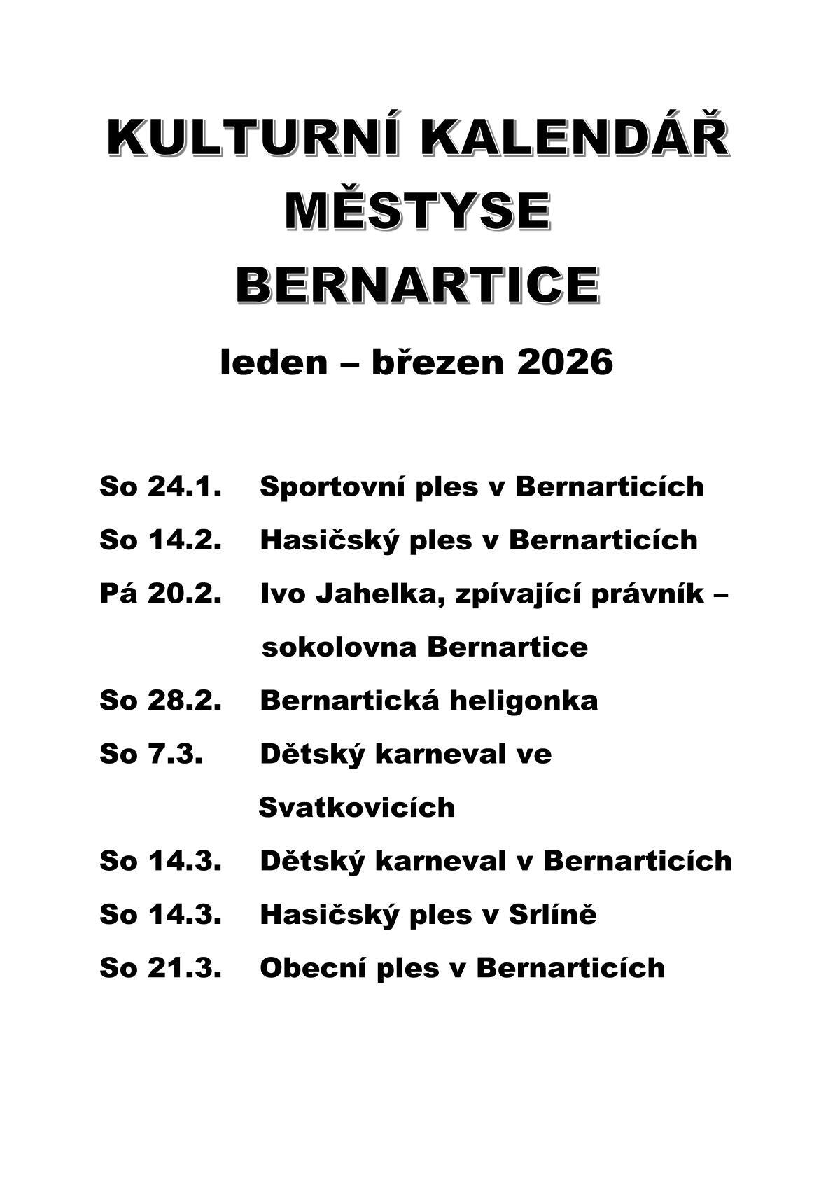 Kulturní akce leden - březen 2026