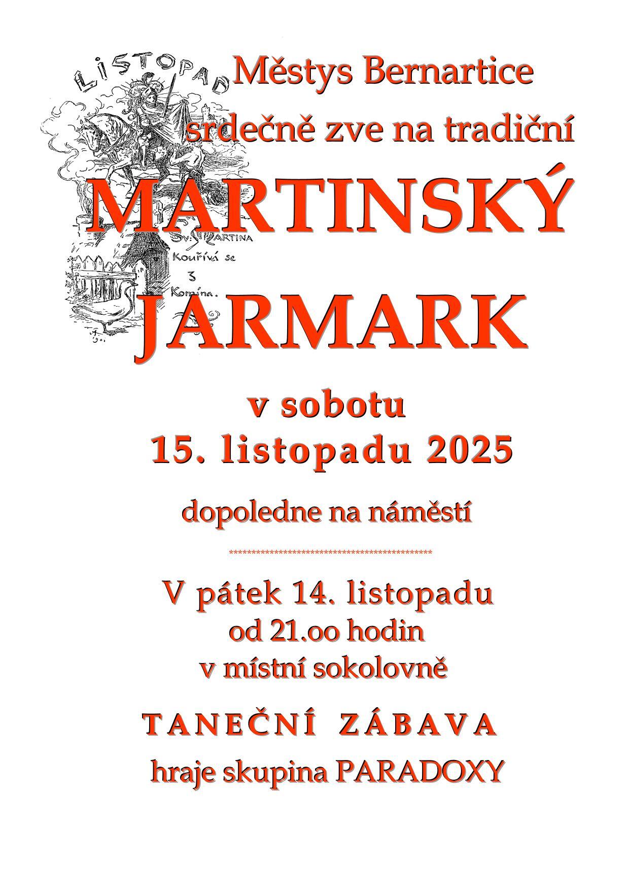 Městys Bernartice srdečně zve na tradiční MARTINSKÝ JARMARK