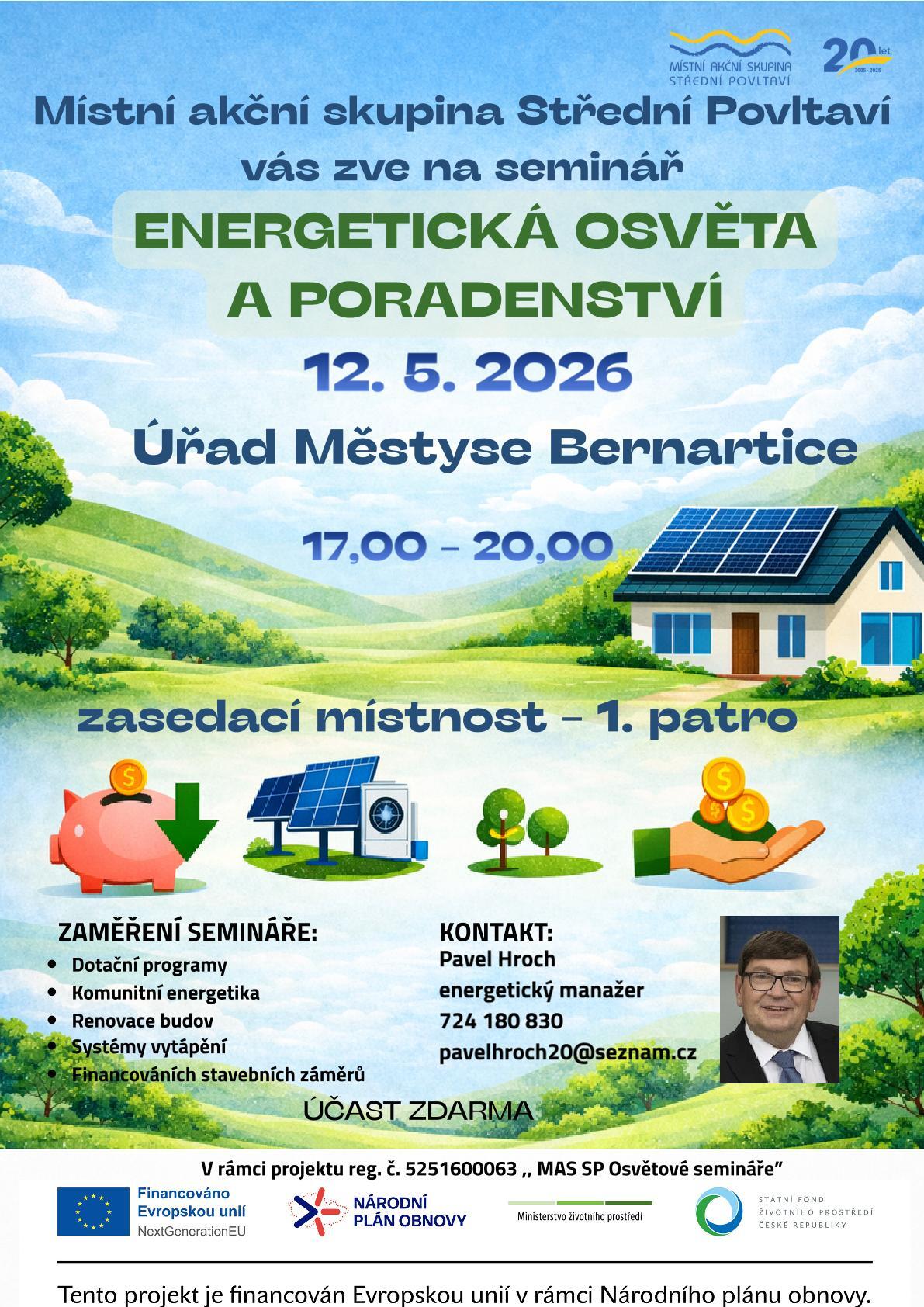 Místní akční skupina Střední Povltaví vás zve na seminář "ENERGETICKÁ OSVĚTA A PORADENSTVÍ"