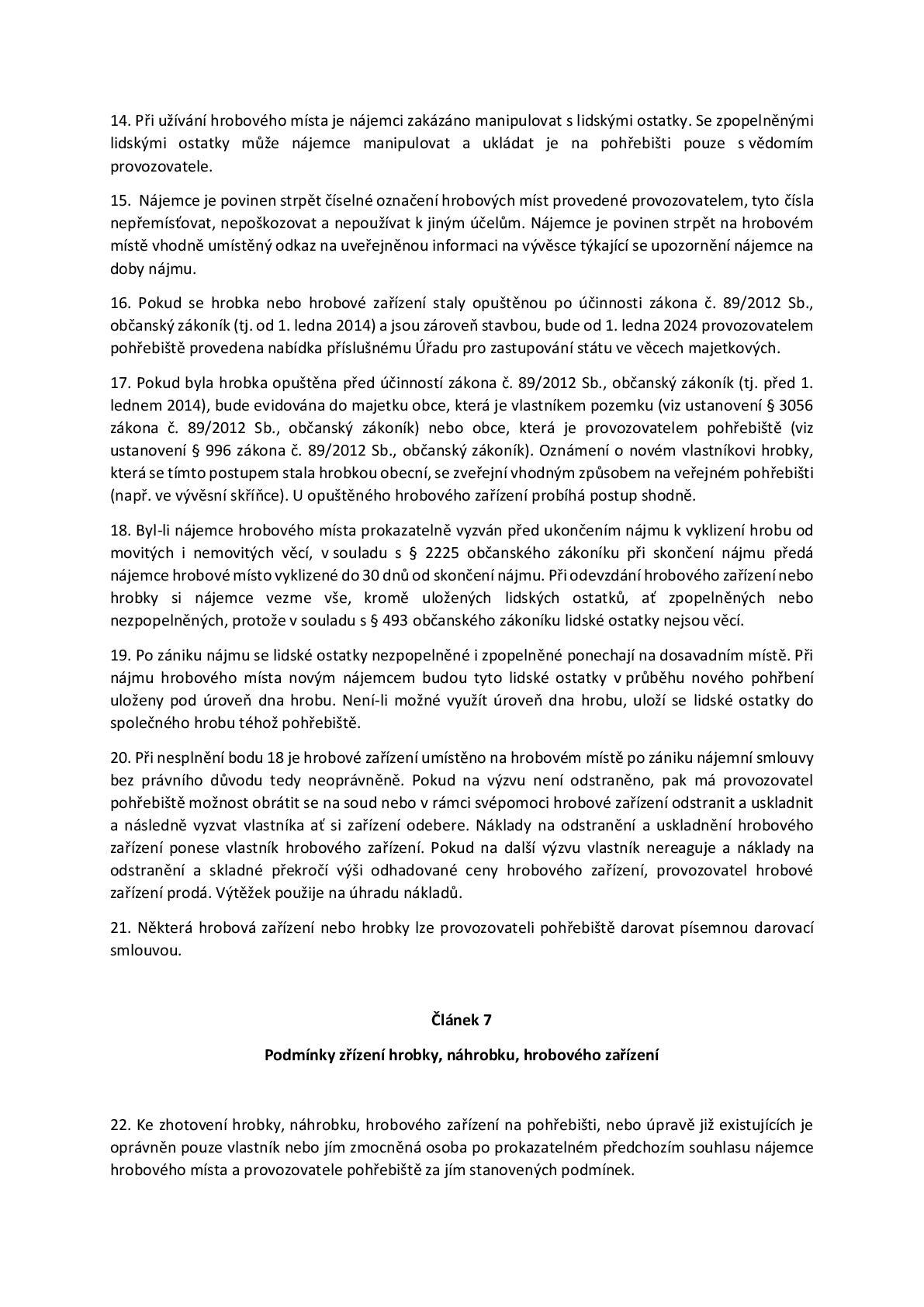 Řád veřejného pohřebiště Bernartice