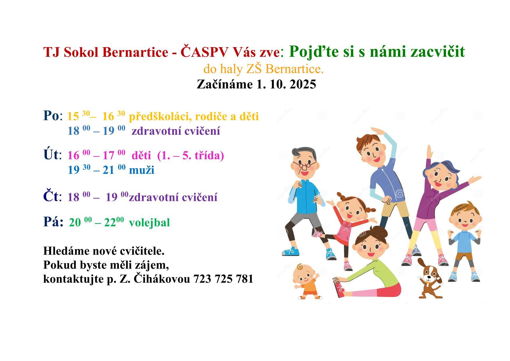 Rozpis cvičení TJ Sokol Bernartice z.s.