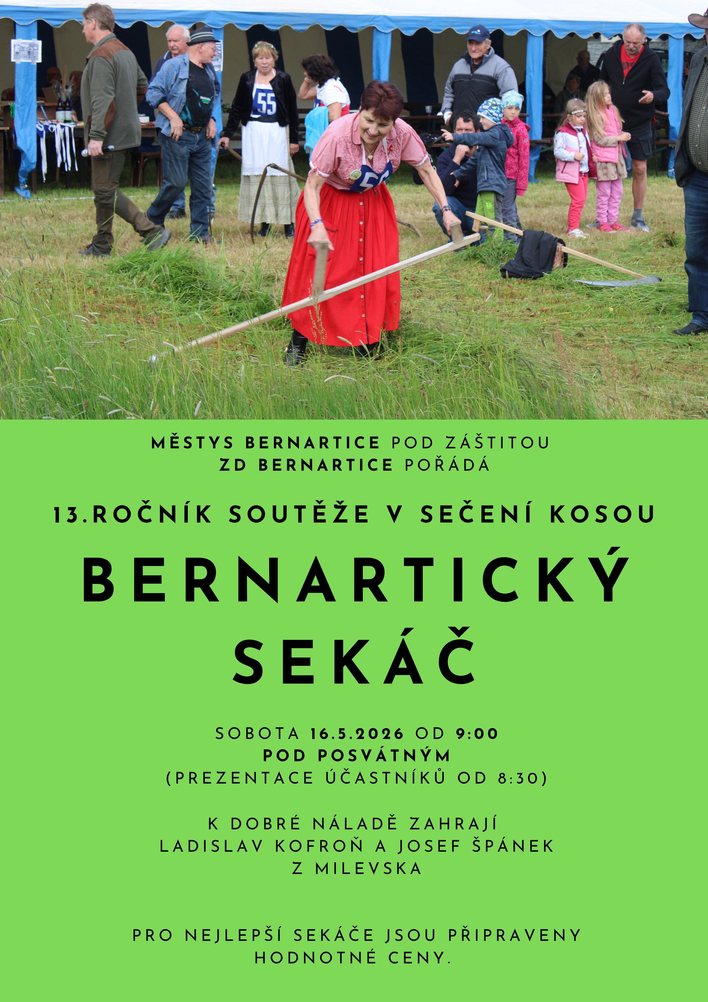 Pozvánka na 13. ročník soutěže v sečení kosou Bernartický sekáč