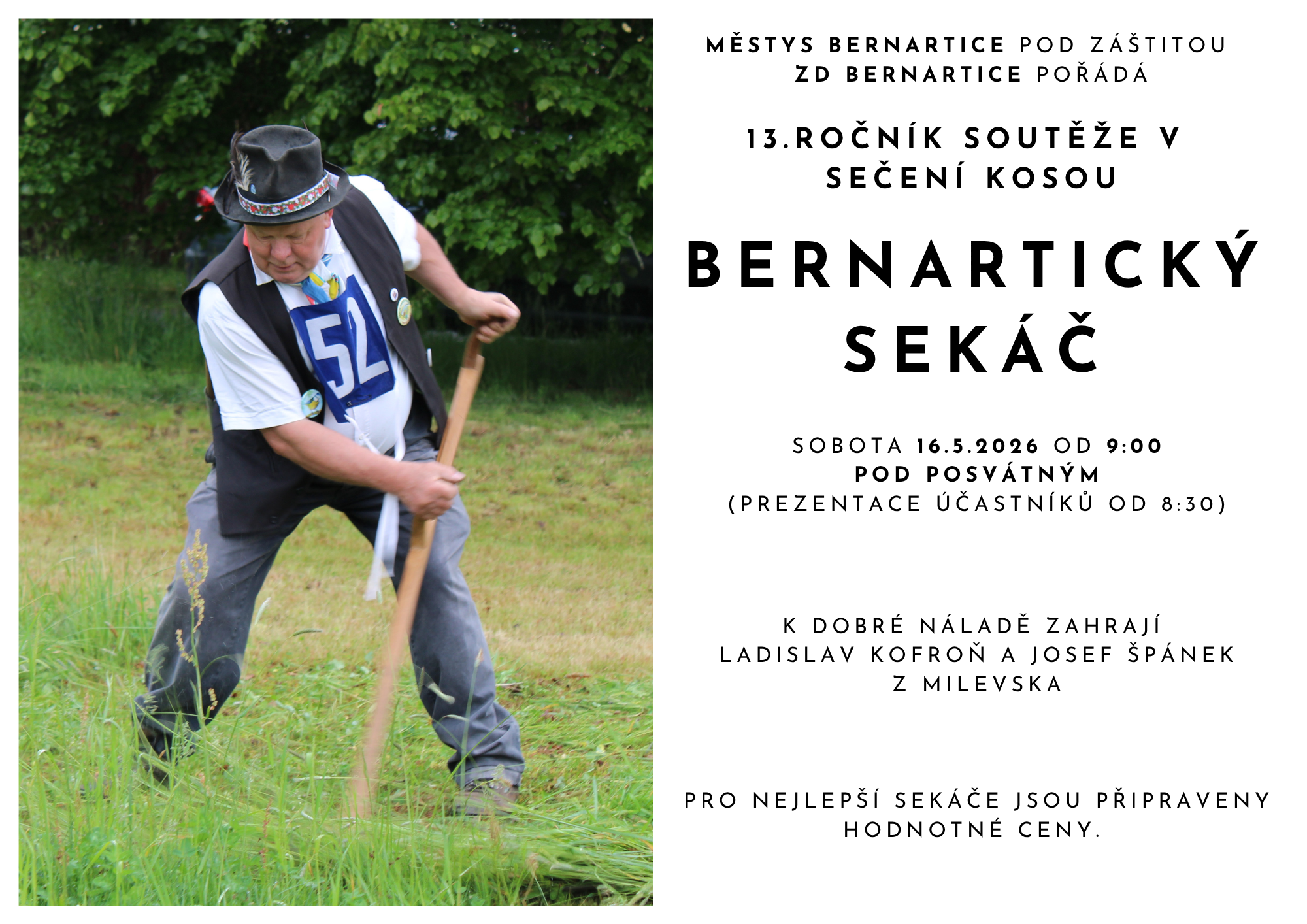 Pozvánka na 13. ročník soutěže v sečení kosou Bernartický sekáč
