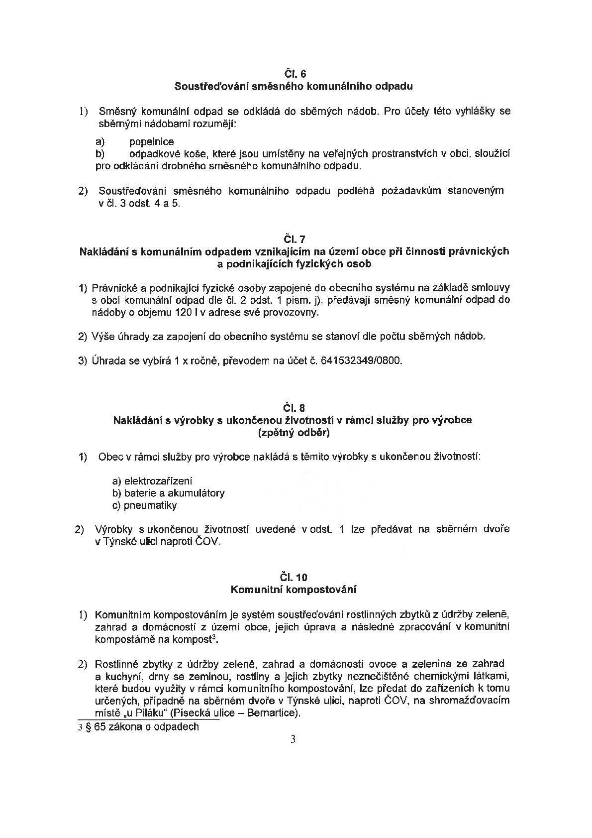 Obecně závazná vyhláška městyse Bernartice o stanovení obecního systému odpadového hospodářství