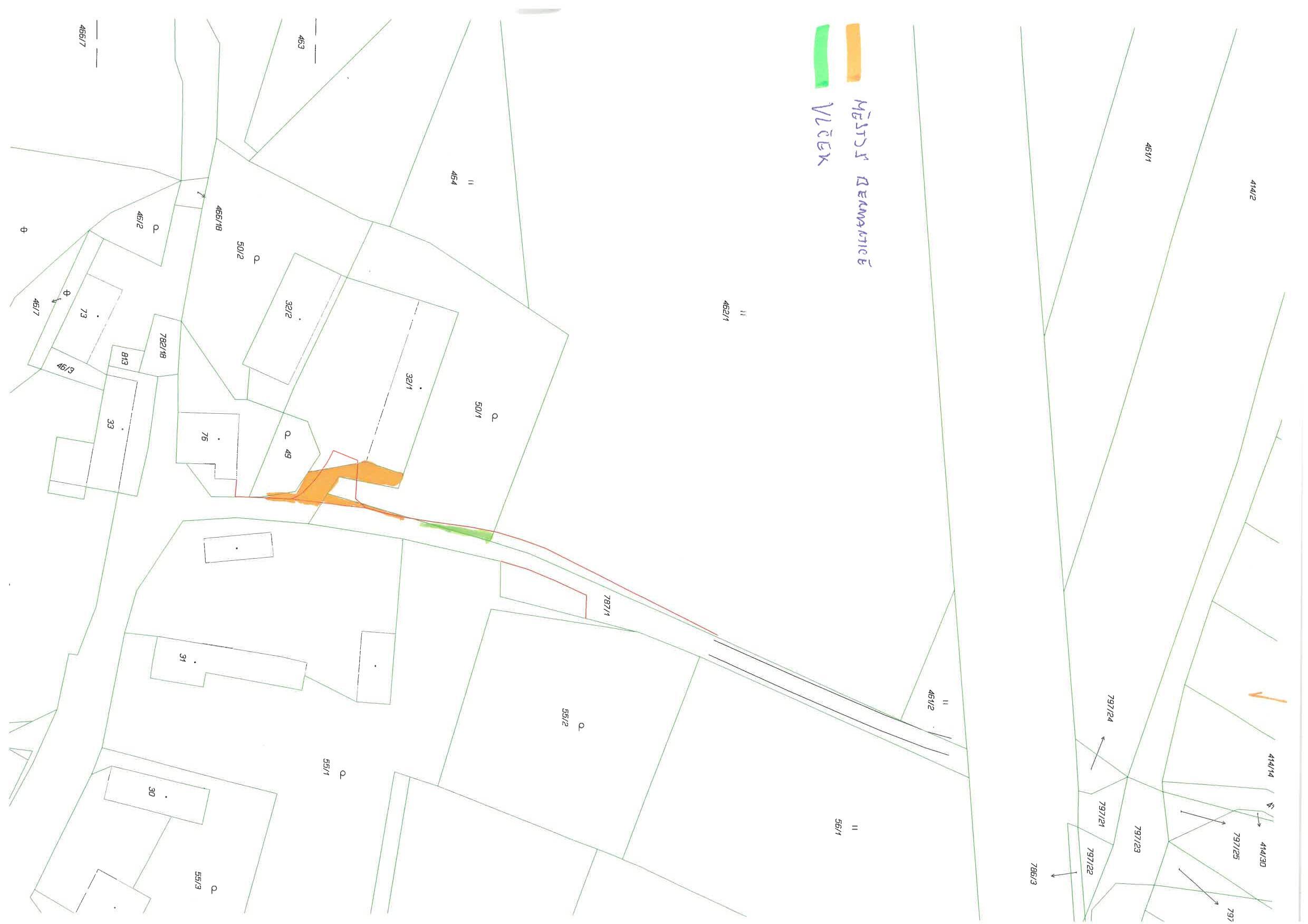 Městys Bernartice oznamuje záměr směny části pozemku parc.č. 782/12 v k.ú. Srlín za část pozemku parc.č. 50/1 v k.ú. Srlín s doplatkem