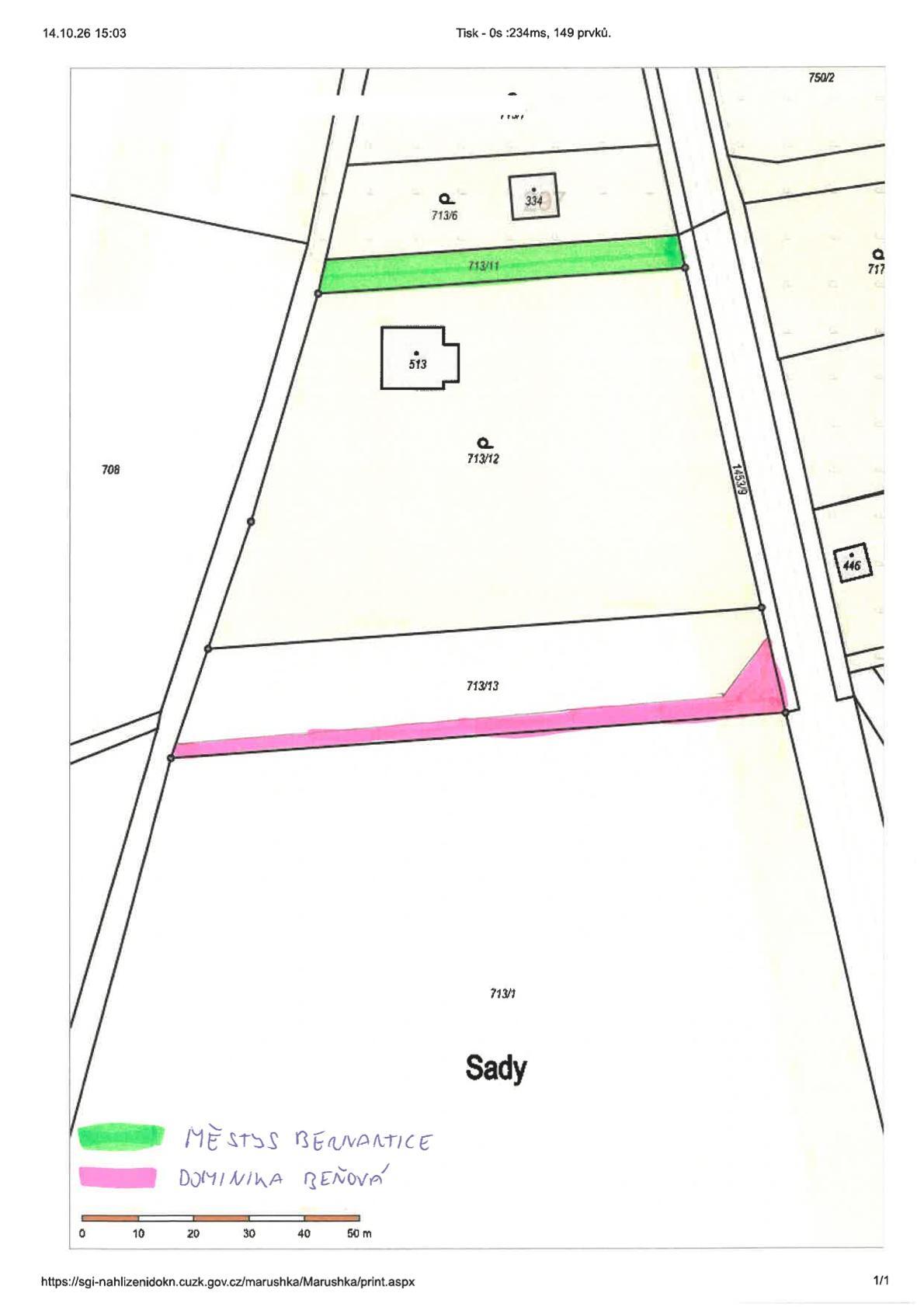 Městys Bernartice oznamuje záměr směny pozemku parc.č. 713/11 (382 m2) v k.ú. Bernartice u Milevska za část pozemku parc.č. 713/13 (382 m2) v k.ú. Bernartice u Milevska