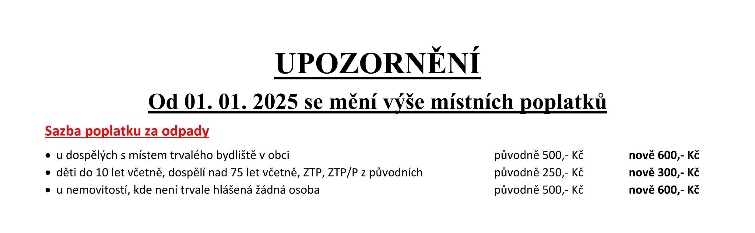 Upozornění na změnu místního poplatku za odpady od 1.1.2025
