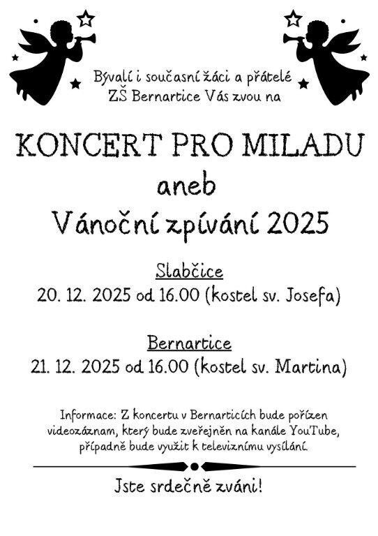 Pozvánka na akci: "Koncert pro Miladu aneb Vánoční zpívání 2025"
