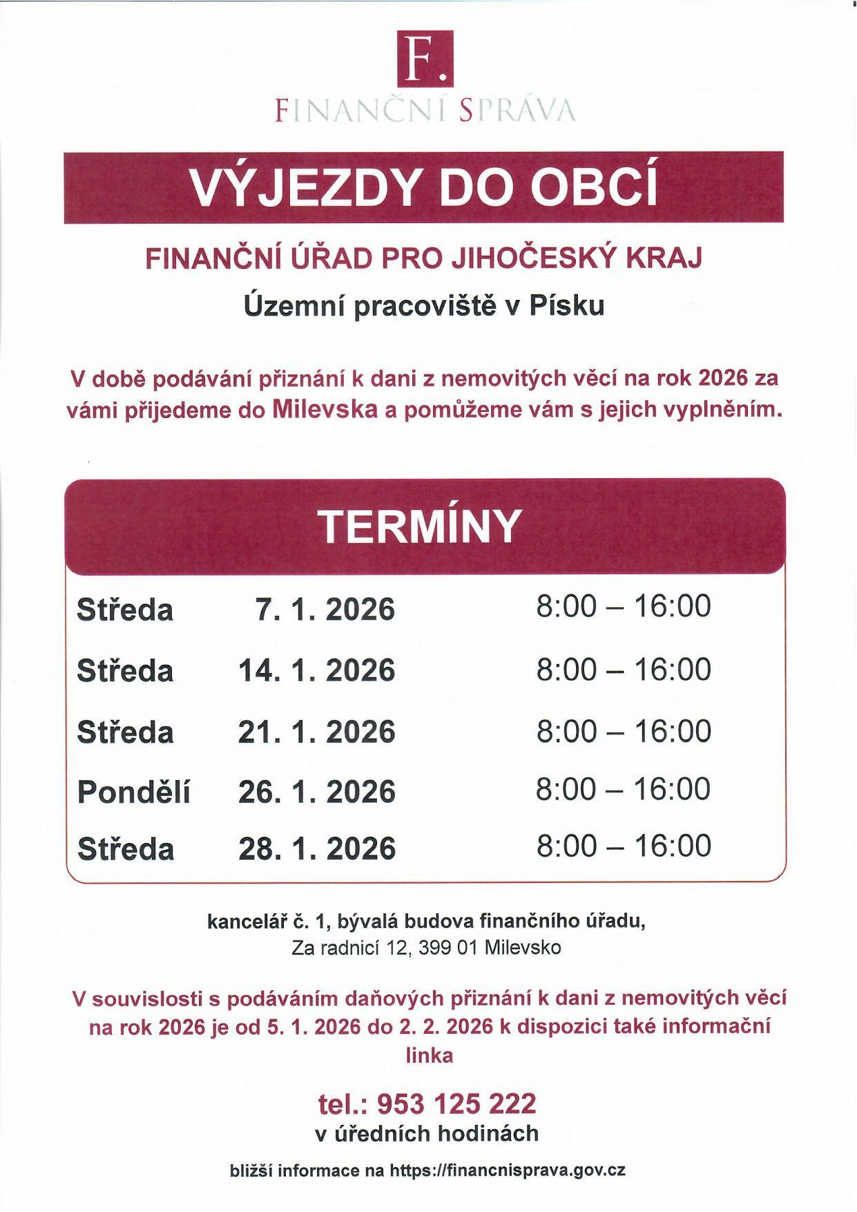 Výjezdy do obcí - Finanční úřad pro Jihočeský kraj