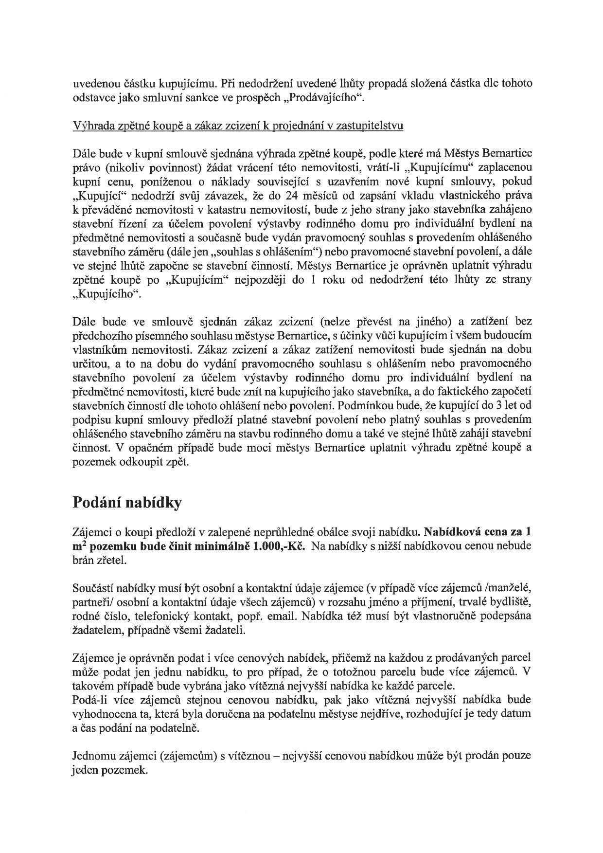 Městys Bernartice vyhlašuje záměr prodeje pozemků v lokalitě nad ulicí 8.května 
