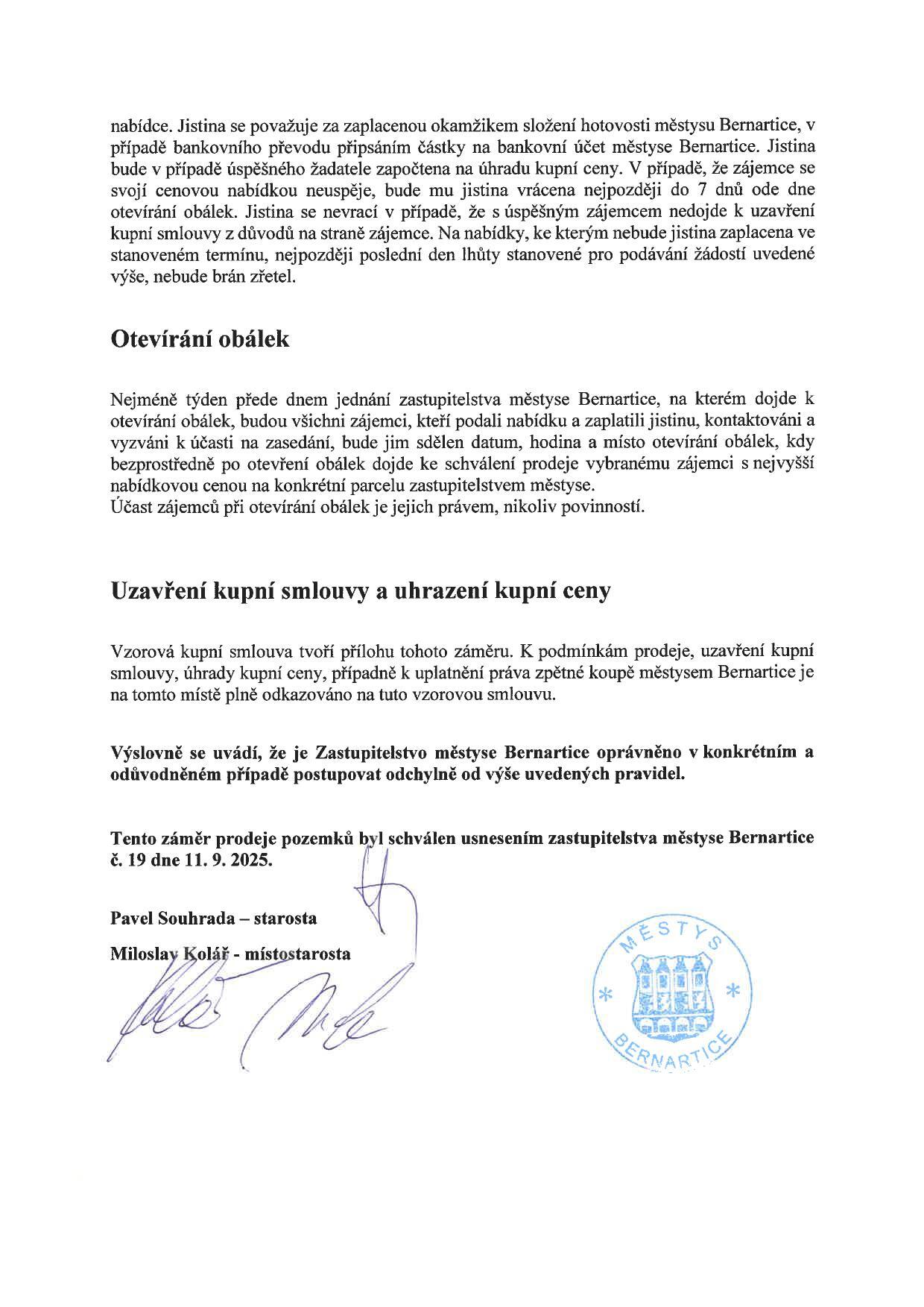 Městys Bernartice vyhlašuje záměr prodeje pozemku parc.č. 742/6 v k.ú. Bernartice u Milevska